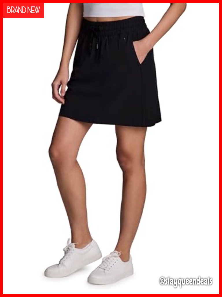 Quick Dry Woven Skort With Pockets, Elastic Waistband, High Rise, Lightweight,